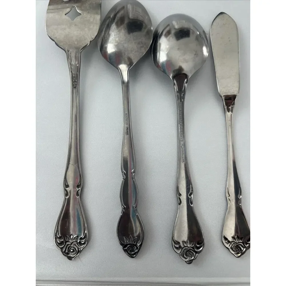 Vtg Oneida 1881 Rogers ARBOR‎ ROSE Set Of 4 SERVING Fork 2 Spoons & Butter Knife